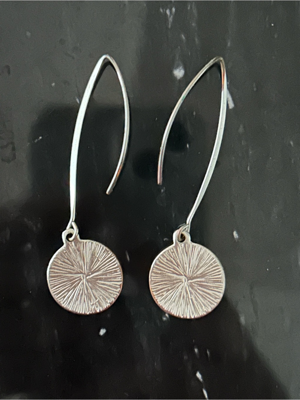 Sterling Silver Textured Disc Drop Earrings